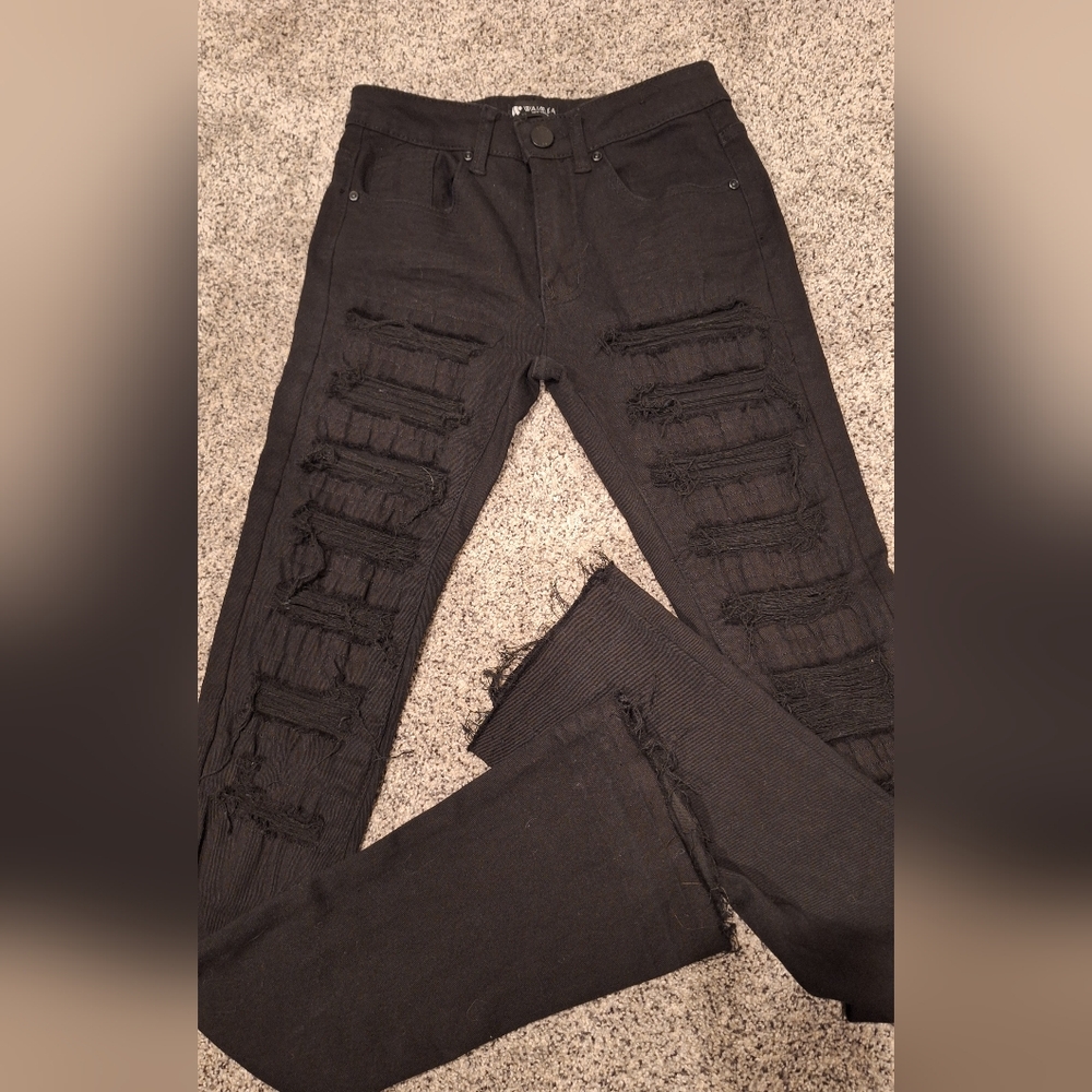 Waimea Men's Black Skinny Distressed Jeans 28 X 36
